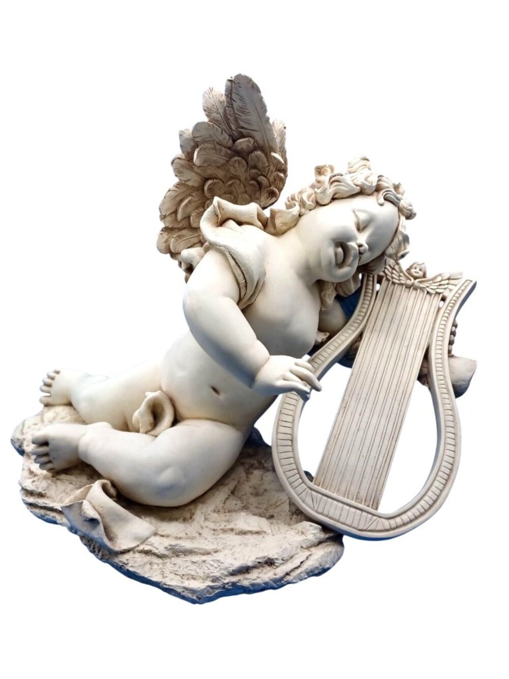 Vintage 20" Design Toscano Italian Baroque Victorian Cherub Angel w Harp Statue